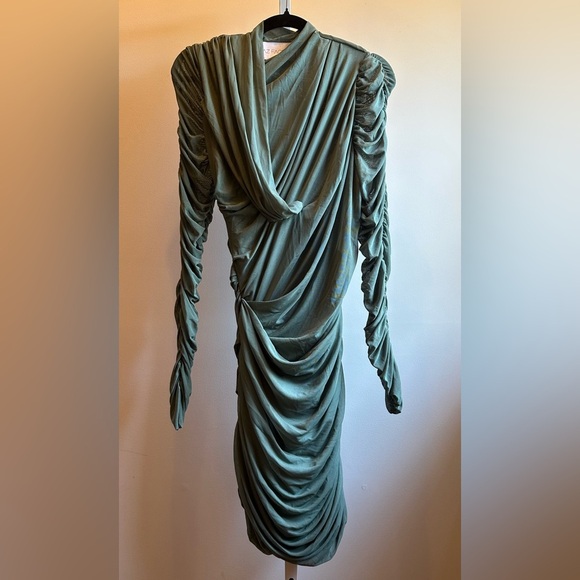 NEW AZ FACTORY + Ester Manas Draped Stretch-tulle Mini Dress Sz 40 (US 8) Green - Picture 11 of 12